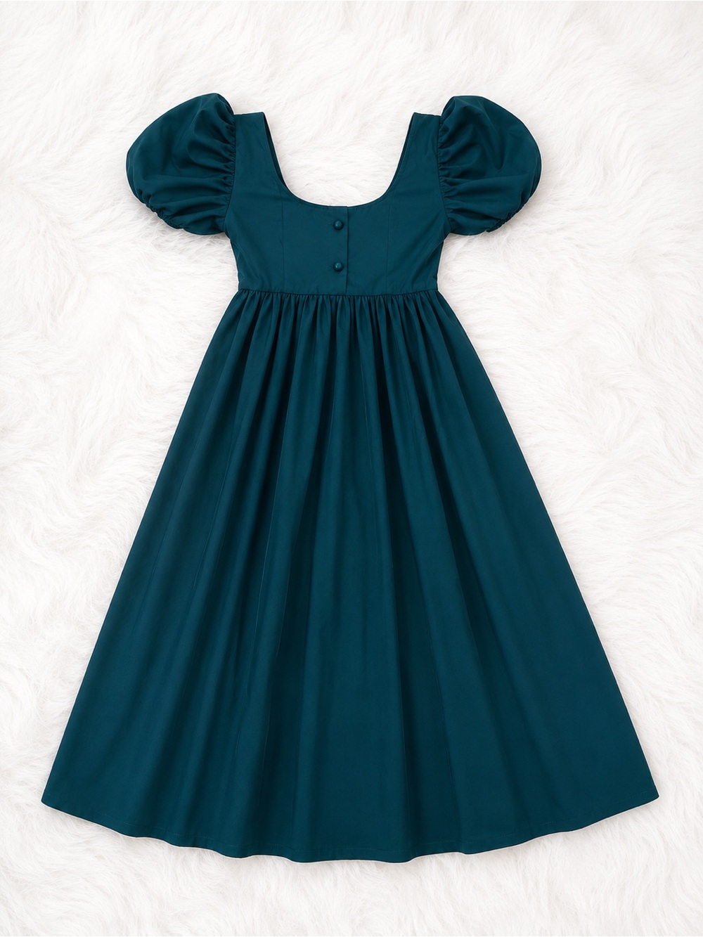 Emerald Green Puff Sleeve Dress Cottagecore Princess Dress Small - Picture 2 of 2